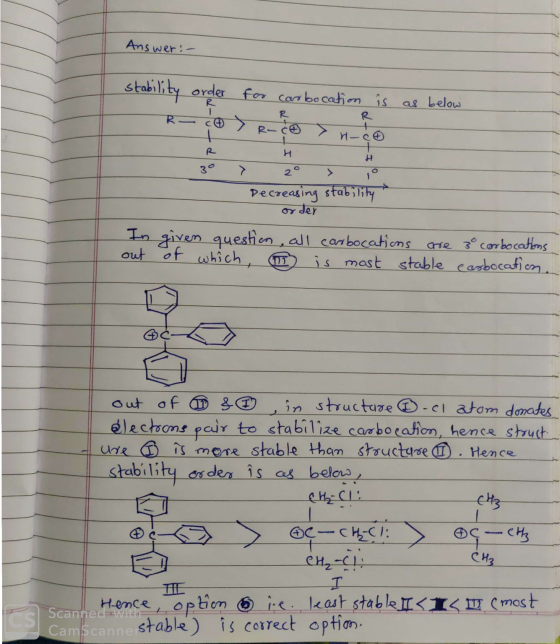 Answer:- stability order for corobocation is as below R-co) R R R- & H-60 H > > 2° 1° Decreasing stability order In given que