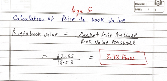 PAGE NO.: DATE: Calculation of Page 5 Price to book value frue to book value = Market Price pershare Book Value vershache 200