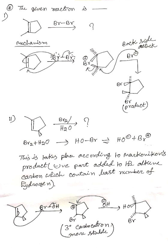 Th given Peaelon is BY-BY mechanism Bock sid ttack BY Cprabuek) Bro H20 Br2+Ha HO-Br HO B Tus is aks plae aecordivg to manko
