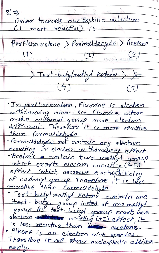 815 Order towoods nucleopbilic additico CI=most reactive) is. – Peor Flurnacetone ) formaldehyde > Acetone H allo (2) can (3)