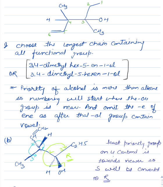 2 Cal3 chan Cmtandny ths Longest funchiomal reup choose au 34-dimehyl hLx-5-en-1-al _3,4-dimcthyl-s-hexen-1-ol OR alcohal s m