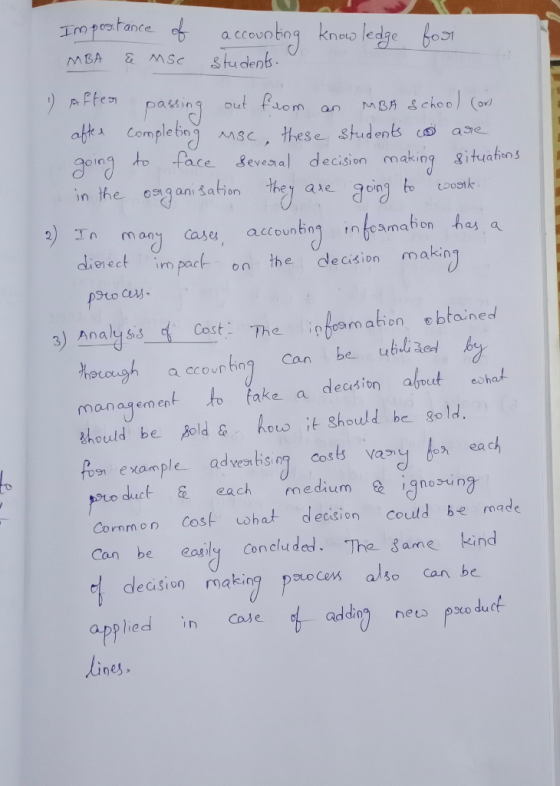 Importance of accounting knowledge for MBA &e mse students. 1) After passing out from an MBA school (or after completing usc,