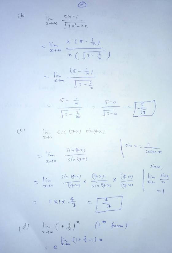 (6) lim 5n-/ J3n²-2n a (5- n n (53-2 / (5- lim 1 xos 5 53-22 J3-0 33 -C lim CSC (7n) sin(tn) sinna 1 sinan) cosecn - lim sina