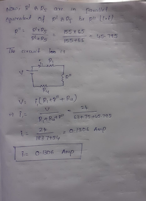 are Now, R & Ro parallel equivalent of pl 8 Rg be Ri Llet) R = RX R5 155 X 65 45.795 155+65 The circuit Pl+ Rs Ri M Ru Ry V