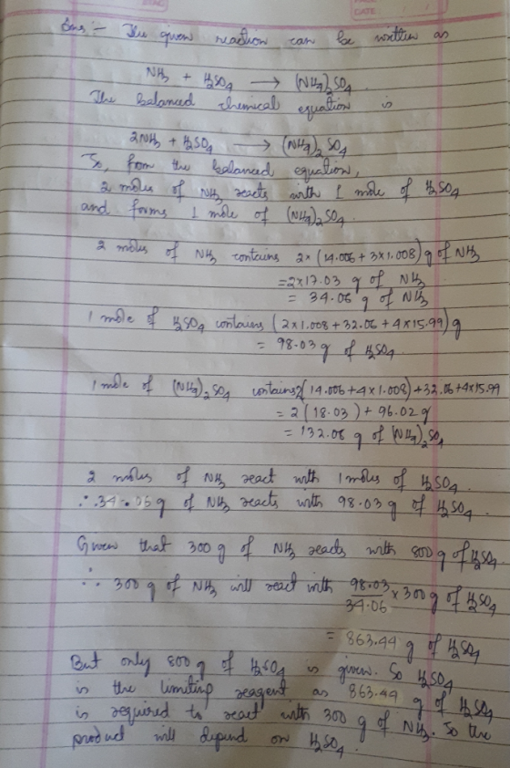 Se quen reaction can be written as - NH + H2SO WHISO The balanced chemical equation L 2NH + H2SO (Nta), so Jo, from the balan