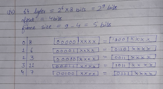 (IV) 64 luyter - 26 X8 = 29 Luis offset – Чы frame size = 9 -4 = 5 bits Ооооо) xxxx ) = | ooo доо | xxx x o 8 OVOX X X X DODO