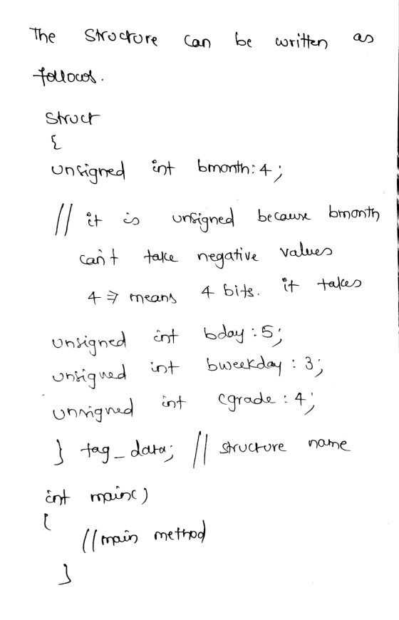 The Strocrore can be written follows. struct unsigned est bmonth: 4; ll it unsigned because bmonth cant take negative values