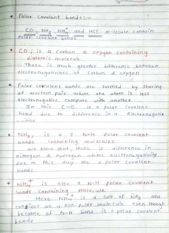 Polar covalent bonds : CO NHA NHI and HCL molecule contain Potar covalent bonds = co; is a carbon oxygen containing diatomic