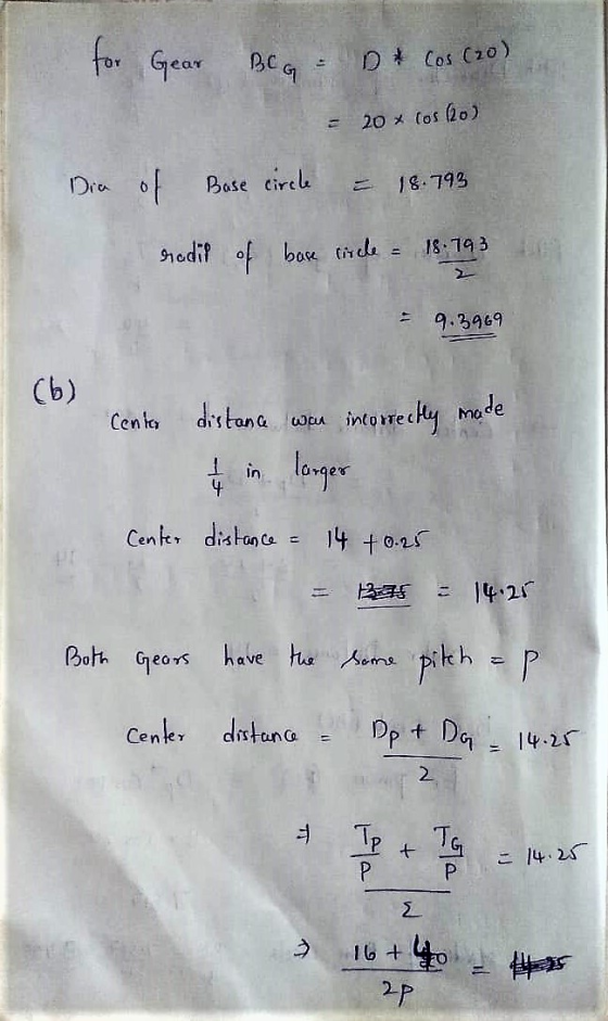for Gear BCG D & Cos (20) 20 x Cos (20) Dia of Base circle 18.793 rodil of base circle 18.793 9.3969 (6) Center distance was