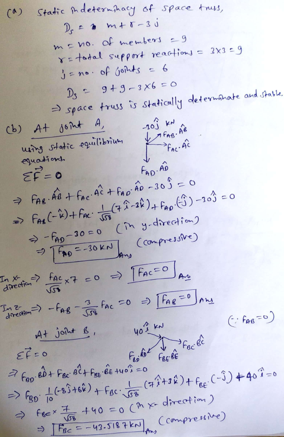 direction? FAC. 6 (a) Static indeterminacy of space truss, Ds a b mtr-3 ma no. of members ag ra total support reactions 2x32g
