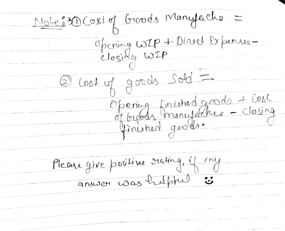 Note 830 Cost - des - closing opening finished goods + Cool Goods Manufache opening wip + Direct Expenses ( Hinvhed goodhe @
