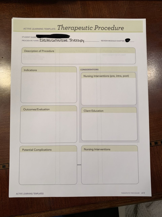 ACTIVE LEARNING TEMPLATE: Therapeutic Procedure STUDENT NAM PROCEDURE NAME Electroconvulsive Therapy REVIEW MODULE CHAPTER De