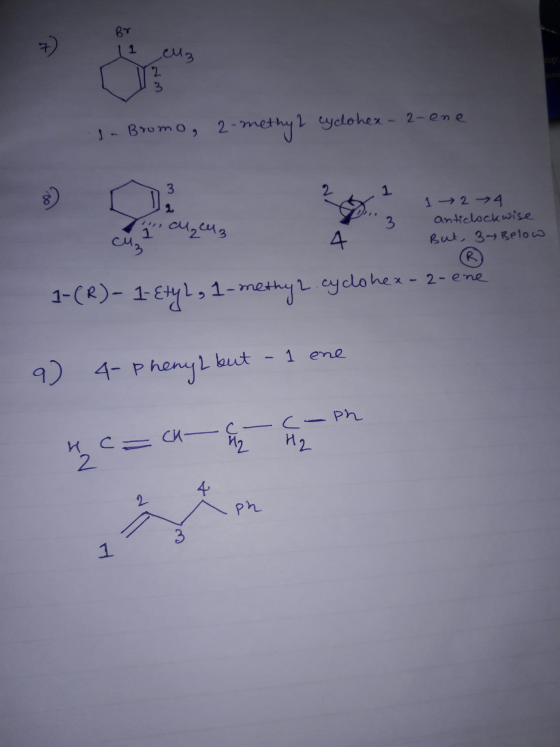 Br - it cu - Bromo 2-methyl cyclohex - 2-ene 1 → 24 anticlockwise But, 3 Below cui cucu, 1-(R) - 1-Etyl, 1-methy 2 cyclohex--