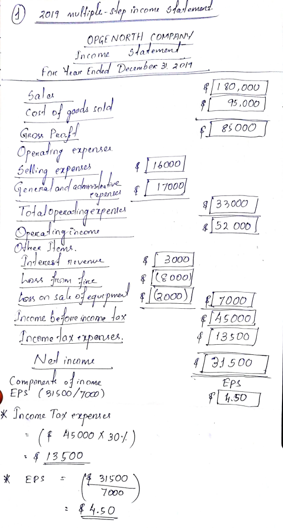 95,000 © 2019 multiple- step in come statement. OPGE NORTH COMPANY Income statement for Year Ended December 31, 2014 Sala 8 /