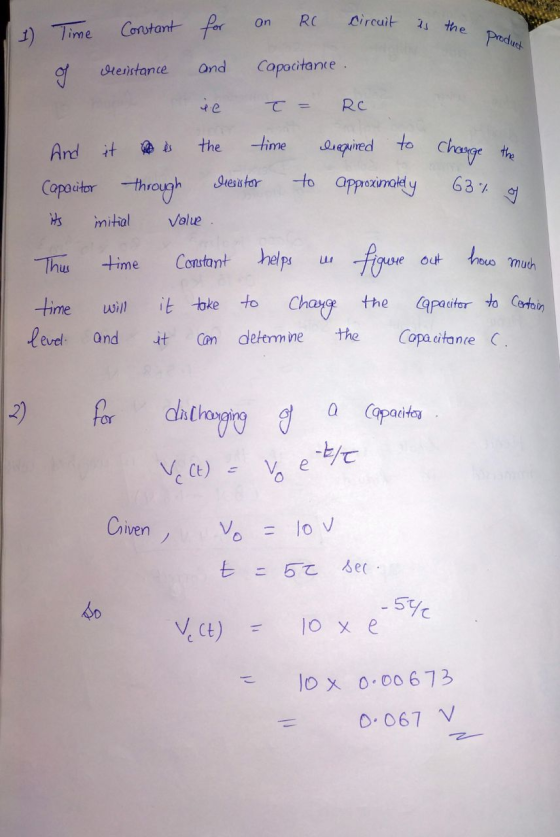 an RC Constant for circuit I Time is the product Mesistance and of Capacitance T = RC diequired charge the to approximately 6