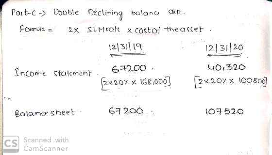 Part-cDooble Declining balanu dep Formula 2x SLMrat x costos -the ascet 17 1213/l19 12131/20 401320 6200 Income statement 2x2