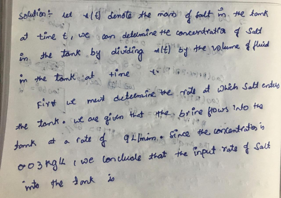 solution & ret silt) denote the main of salt in the tank at time t, we can determine the concentration of Salt the tank by di