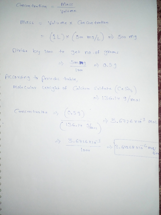 Mass Concentration Valume on Centrahon Valome x mass (1 L)x (5m ms/ S0 ng ivide oy get no of ams to 1000 500 MM9 O.59 Accovdi