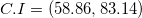 \small C.I =(58.86, 83.14)