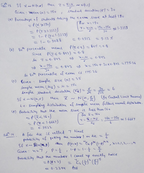 X-M . Soll is If xnNCuier) then z=X-4 N(0,1) Given: Mean (4) = 150 standard deviation (61-30 (a) Percentage of students takin
