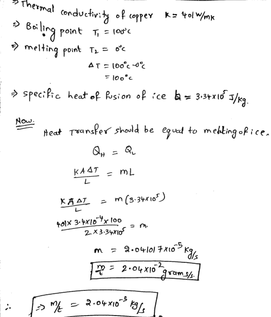 Thermal conductivity of Boiling >> Bo i of copper k= 401W/mk point T = 10000 melting point Tz = 0°C AT = 100°C no es 5100°C →