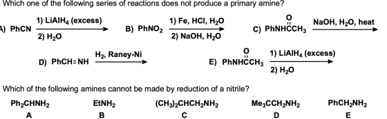 Which one of the following series of reactions does not produce a primary amine? O 1) LiAIH4 (excess) 1) Fe, HCl, H20 NaOH, H