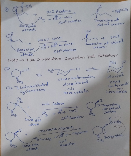 0-$-CE + NOS CF3 Na I Acetone, I + Not Hal SN2 reaction Inversion at chiral center Bakside attack CN Hili Nach DMF + NaI Inve
