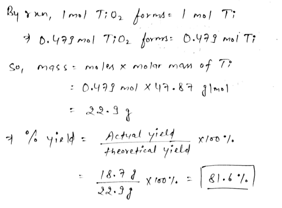 Ormoc By ran, Imol TiO2 forms: I molti $0.499 mol 7;02 formas0.47 9 moi Til So, massa moles & molar man of Ti : 0.479 mol X 4