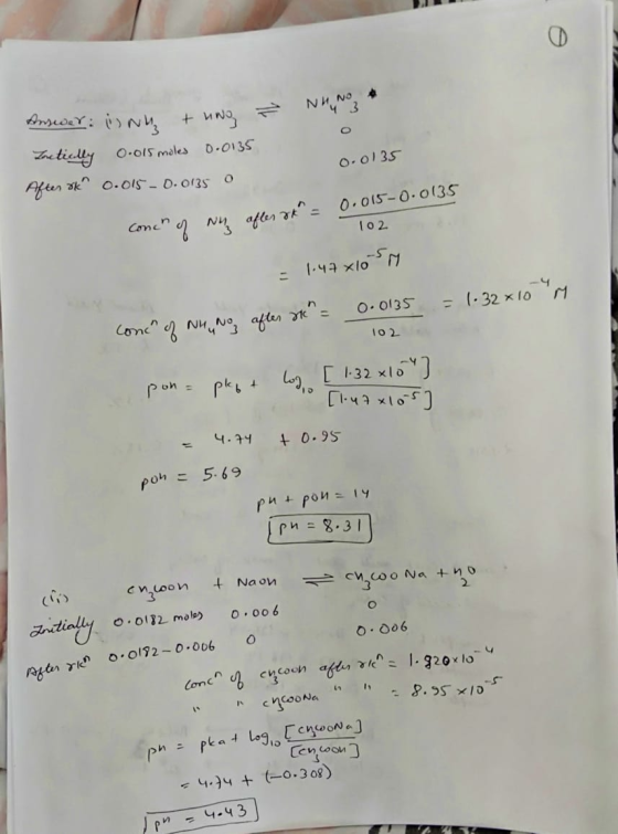 Ž NHN Answer: Nu + nno Loctially 0.015 moles 0.0135 After ok? 0.015 – 0.0135 o . 0.0135 after &k = 0.015-0.0135 Conch of Nu