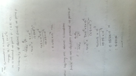 Now 그t is localed at Romt,p:.(6.5, 0) The Tnlens ity of cueésic Field, at pomt p ow by ing m above situation Rorce onı arn el