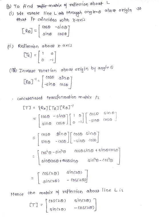 so b. To find refle-manix of reflection abocet L d) we rotate line Laba torough angle-o about onigin that Pt coincides with X