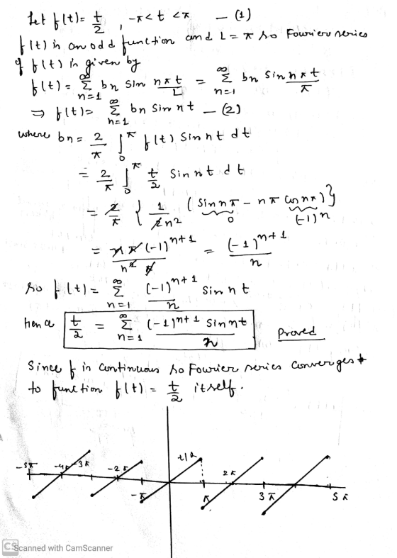 het f(t)= t - -tct ct - (1) fit) in an odd odd function on and L=tso Fourier series of fits in given by & bn sinnat f(t) = I