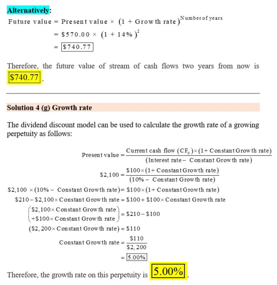 Alternatively: Future value = Present value x (1 + Grow th rate ) te Number of years = $570.00 x (1 + 14% ) $ 740.777 Therefo
