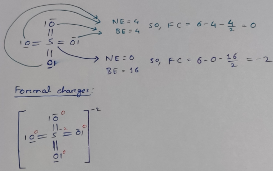 NE 4 10 11 So, FC = 6-4 -o BE- 4 0 1 1C NECO S FC6- 0-16 2 BE 16 Formal charges 11-: 1M4MO ol