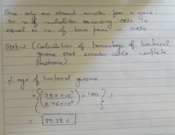 Since only one streand encodes fore a gene, | So no.& nucleotides encoding ORES is equal to no. of base pairs in ORFS. Step-2