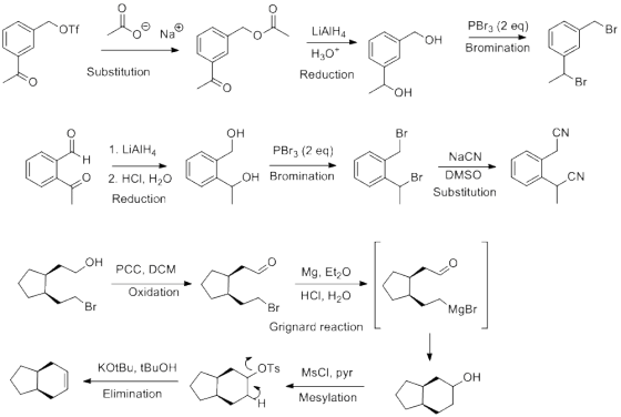 Na LiAIHA gloegd zo so OH PBr3 (2 eq) Bromination H2O+ Substitution Reduction OH 1. LiAIH4 H 0 OH PBra (2 eq) OH Bromination