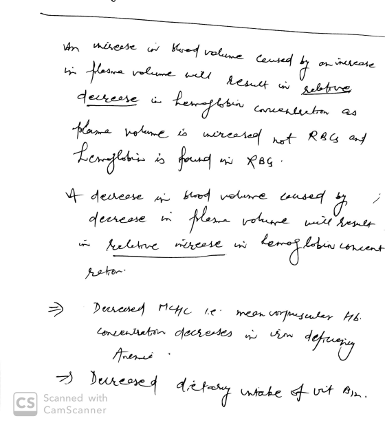 in increase in blood volume caused by an increase in plasme volume will result in rektore decrease in hemoglobin concentratio