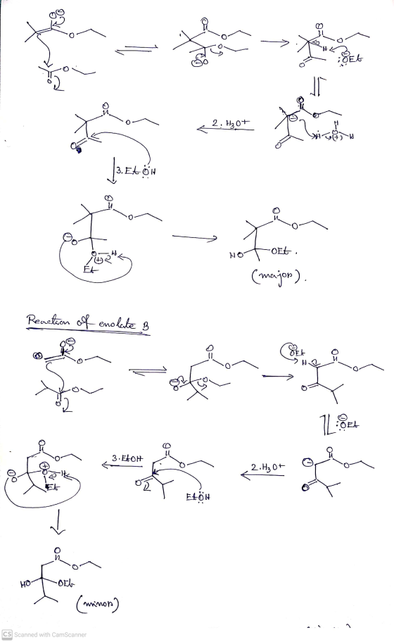 DEL 누 2: H3O+ brite SHAH /BELON И, OEt. NO EL (major). Reaction of enolate B Set 14$EX Il 3. EtOH 2.H₂ Ot EHÖH HO •6Eb (minor