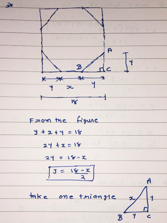 مره ے 17 K * * t From the figure y txty =18 27 +2=18 2y = 18-2 18 = 19. marts take one triangle 3 7 с