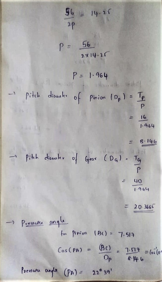 564 14.26 2p P- 56 2x 14.25 P= 1.964 - pitch dianter of pinion (Opl = Te Р 16 1964 S. 146 Pitch diameter of Gear (Dal. To P 4