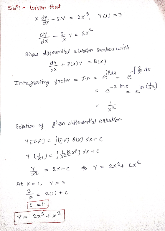 Soni Given that X dy 2y = 2x², 4(1)=3 dx Y = dy da 2x2 x Above differential equation compare with dy + Play BLX) dx dx e Pdx