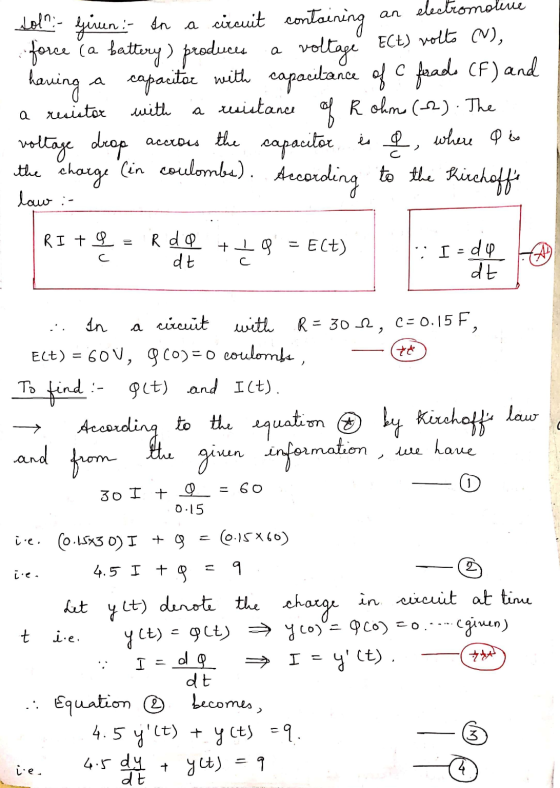 sol - Girun :- In a circuit containing an electromotive force ca battery) produces a voltage ECt) volto (), having a capacito