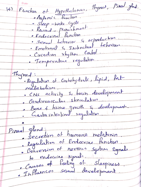 Date Function of Hypothalamus, thymid, Pined glad. o Alfomic function. - o sleep-wake cycle - Reward Punishment - Endocrinal