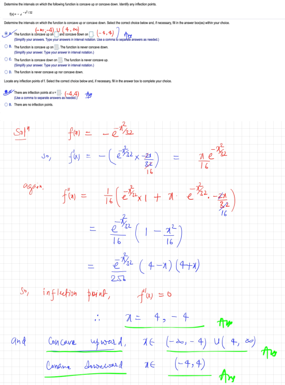 Determine the intervals on which the following function is concave up or concave down. Identify any inflection points. - x2 1