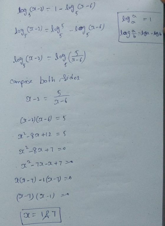 laga - lag a lega legb log,cox-) = 1 - logamo) dog.c6-) = log - 109. Ca-e) log.CX-2) Joel () compose both sides X-2 = 36 (S-2