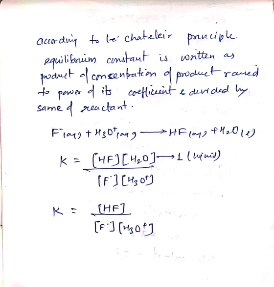 according to be chateleir principle equilibrum constant is written as product of consentation of product raused to power of i