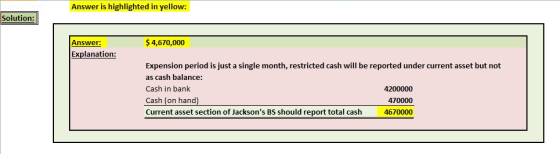 Answer is highlighted in yellow: Solution: IF $ 4,670,000 Answer: Explanation: Expension period is just a single month, restr