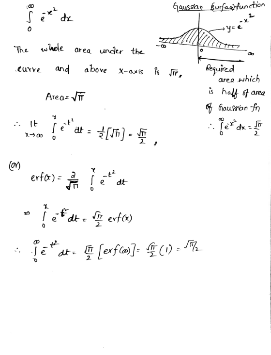 Gaussian Qurfag function s dx y= The whole area under the 0 curre and above X-axis Required area which Area= √ is half of are
