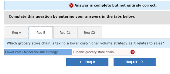 * Answer is complete but not entirely correct. Complete this question by entering your answers in the tabs below. Req A Req B