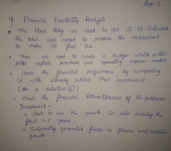 Page-3. uf Financial Feasibility Analysis 1 The first thing we need to do is to calculate the total Cash needed to prepare th